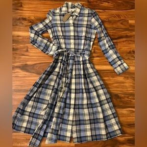 NWT Ann Mashburn Women’s Classic Shirtwaist Dress In Multi Plaid Madras Small S